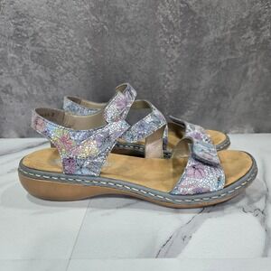 Rieker Antistress Regina C7 Floral Metallic Leather Sandals Womens 38 US 7.5